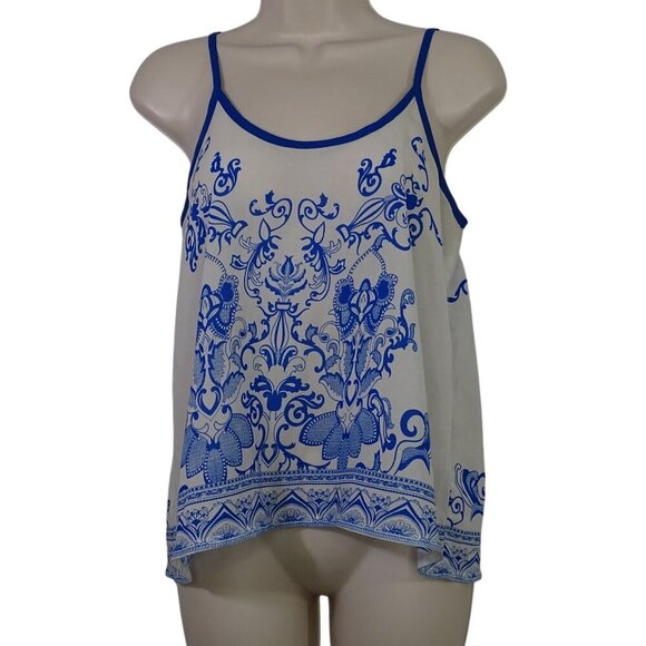 Between Me and You Blue White Sleeveless Sheer Tank Top Cami Women Size S - Picture 1 of 8